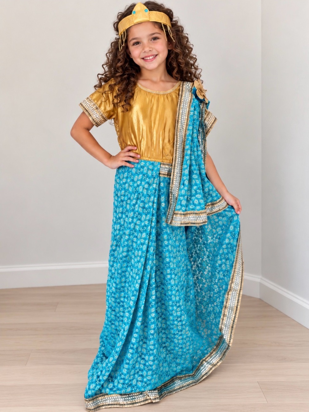 Authentic Kids | Gold and Turquoise Princess Costume with headband | Size 7-8